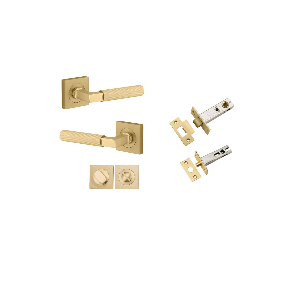 Iver Brunswick  Door Lever Rose Square Concealed Fix Pair, Passage Kit, Privacy Kit , Entrance Kit with High Security Lock - Brushed Gold PVD