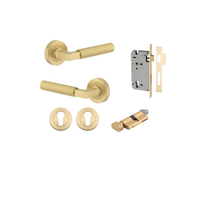 Iver Berlin Door Lever Rose Round Concealed Fix Pair, Passage Kit, Privacy Kit , Entrance Kit with High Security Lock - Brushed Gold PVD