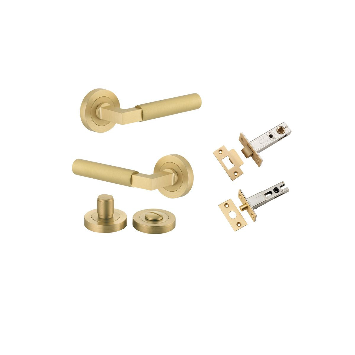 Iver Berlin Door Lever Rose Round Concealed Fix Pair, Passage Kit, Privacy Kit , Entrance Kit with High Security Lock - Brushed Gold PVD