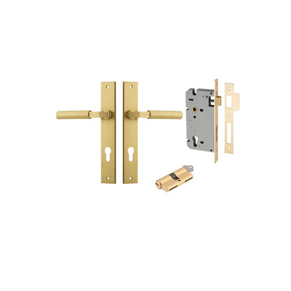 Iver Berlin Door Lever Rectangular Latch Pair, Passage Kit, Privacy Kit , Entrance Kit with High Security Lock - Brushed Gold PVD