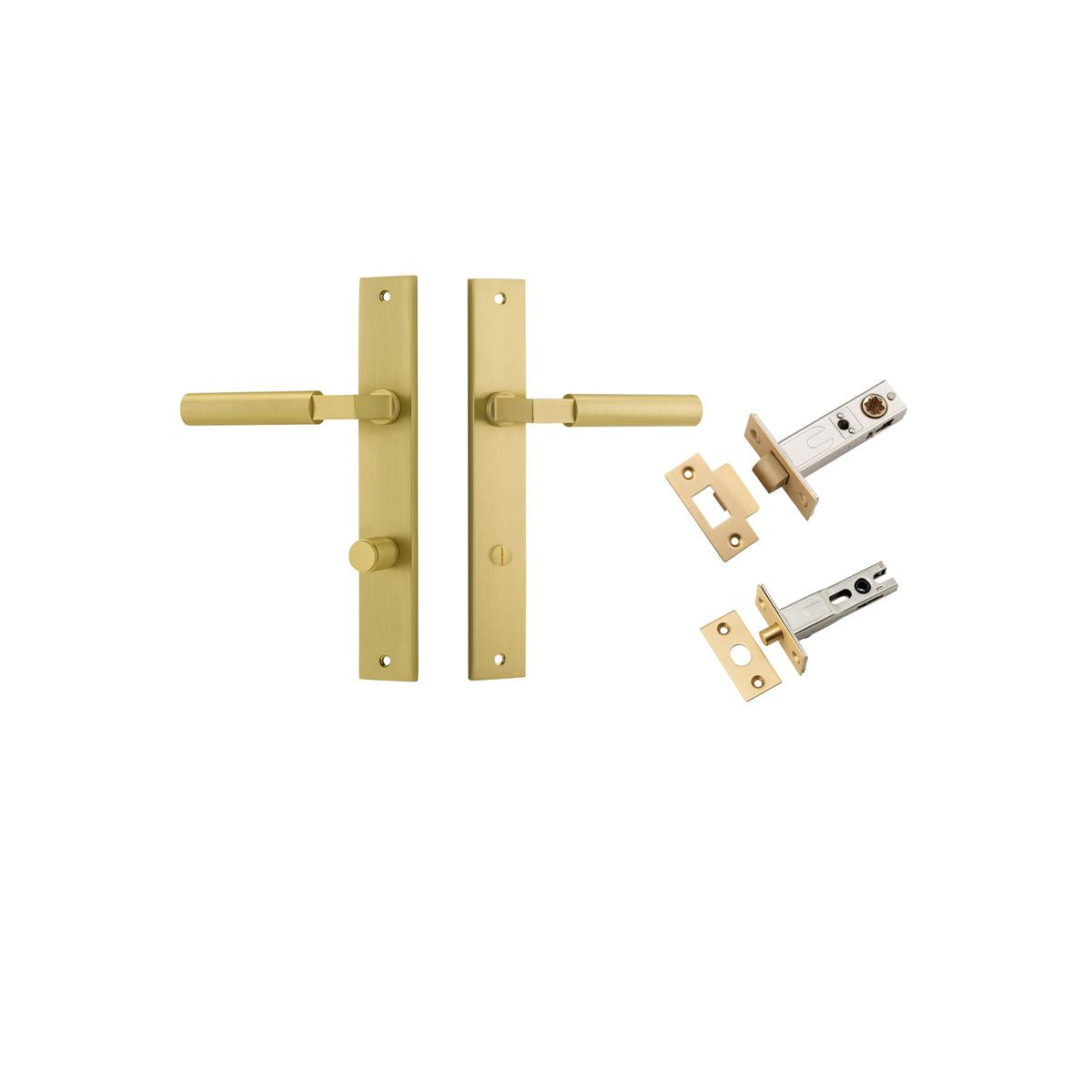 Iver Berlin Door Lever Rectangular Latch Pair, Passage Kit, Privacy Kit , Entrance Kit with High Security Lock - Brushed Gold PVD