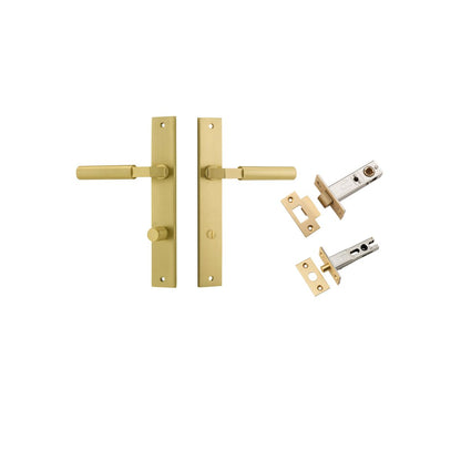 Iver Berlin Door Lever Rectangular Latch Pair, Passage Kit, Privacy Kit , Entrance Kit with High Security Lock - Brushed Gold PVD