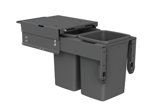 Hideaway Waste Bin System ,Hideaway Concelo Range, 2 x 20Litres Bucket Door pull Width 368mm x Height 440mm  x Depth 525mm - Cinder(Dark grey) ,Arctic White -( Available in 6 Sizes : 1 x 35Ltr ,2 X 13Ltr ,2 x 15Ltr ,2 x 16Ltr ,2 x 20Ltr ,2 x 35Litres )