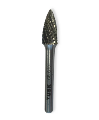 Tusk Heavy Duty Carbide Burrs G Shape 6mm Shank, Double Cut Point Tree Dia 6mm ,8mm ,10mm & 12mm