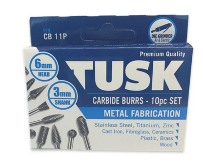 Tusk Heavy Duty Carbide Burrs L & M Shape 6mm Shank Double Cut, Cone & Point Cone Dia 6mm ,8mm ,10mm & 12mm