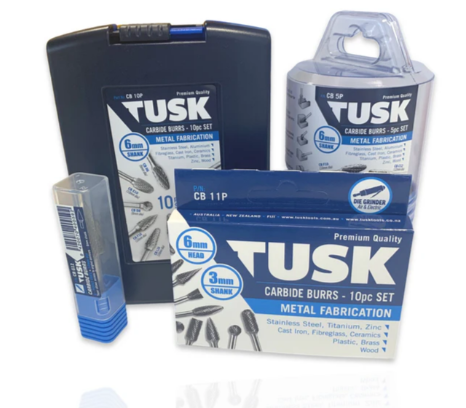 Tusk Heavy Duty Carbide Burrs L & M Shape 6mm Shank Double Cut, Cone & Point Cone Dia 6mm ,8mm ,10mm & 12mm