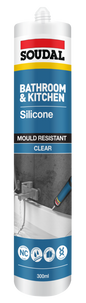 SOUDAL BATHROOM & KITCHEN SILICONE CLEAR AND WHITE 300ML -  PRICED PER UNIT - MINIMUM ORDER QUANTITY 12 UNITS