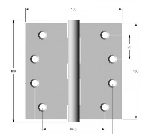 Lohala Hinge Stainless Steel 304 ,100mm x 100mm x 2.5mm - Fixed Pin & Loose Pin Button Pin Satin