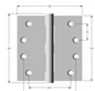 Lohala Hinge Stainless Steel 304 ,100mm x 100mm x 2.5mm - Fixed Pin & Loose Pin Button Pin Satin