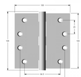 Lohala Hinge Stainless Steel 304 ,100mm x 100mm x 2.5mm - Fixed Pin & Loose Pin Button Pin Satin