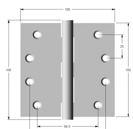 Lohala Hinge Stainless Steel 304 ,100mm x 100mm x 2.5mm - Fixed Pin & Loose Pin Button Pin Satin