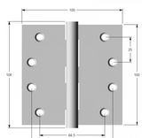 Lohala Hinge Stainless Steel 304 ,100mm x 100mm x 2.5mm - Fixed Pin & Loose Pin Button Pin Satin
