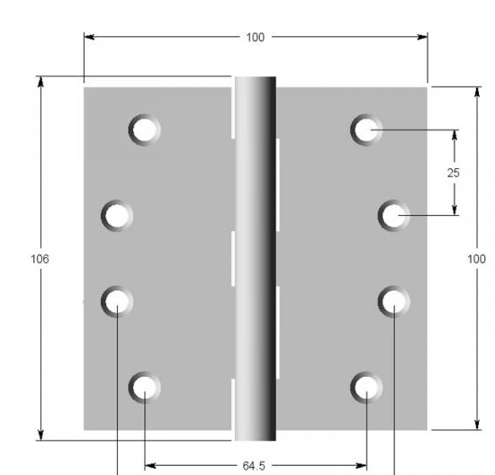 Lohala Hinge Stainless Steel 304 ,100mm x 100mm x 3.0mm - 8mm Pin 3.5mm Clearance Fixed Button  Pin Satin