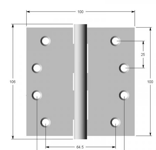 Lohala Hinge Stainless Steel 304 ,100mm x 100mm x 3.0mm - 8mm Pin 3.5mm Clearance Fixed Button  Pin Satin