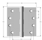 Lohala Hinge Stainless Steel 304 ,100mm x 100mm x 3.0mm - 8mm Pin 3.5mm Clearance Fixed Button  Pin Satin