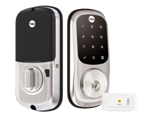 YALE ASSURE KEYED SMART-READY LOCK WITH APEX SQUARE LEVER SATIN NICKEL & MATT BLACK