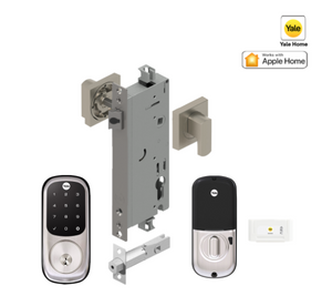 YALE ASSURE KEYED SMART-READY LOCK WITH APEX SQUARE LEVER SATIN NICKEL & MATT BLACK