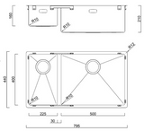 BURNS & FERALL DOUBLE SINK R15 LARGE BOWL LEFT & RIGHT  WITH SLOT O/F STAINLESS STEEL LENGTH SIZES : 570MM ,630MM & 795MM