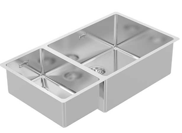 BURNS & FERALL DOUBLE SINK R15 LARGE BOWL LEFT & RIGHT  WITH SLOT O/F STAINLESS STEEL LENGTH SIZES : 570MM ,630MM & 795MM