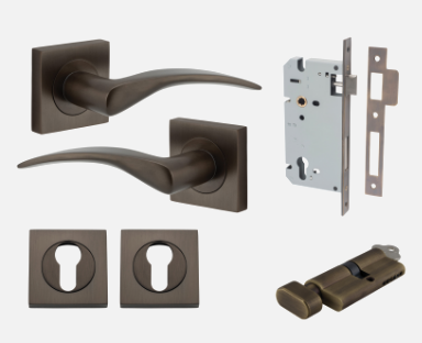 Iver Oxford Door Lever 0281 Square Rose Signature Brass - Passage ,Privacy & Entrance