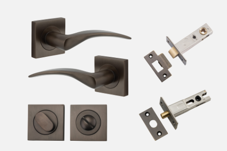 Iver Oxford Door Lever 0281 Square Rose Signature Brass - Passage ,Privacy & Entrance
