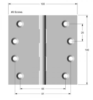 Lohala Hinge Brass 100mm x 100mm x 3.0mm Fixed Pin Available in 5 Colours : Brushed Nickel ,Bronze ,Polished & Lacquered ,Polished  Unlacquered & Satin Chrome