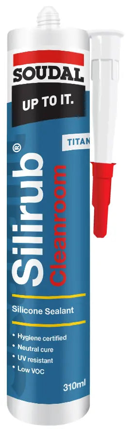 SOUDAL SILIRUB CLEANROOM SILICONE 310ML & 600ML TITANIA PRICED PER UNIT MINIMUM ORDER QUANTITY 12 UNITS