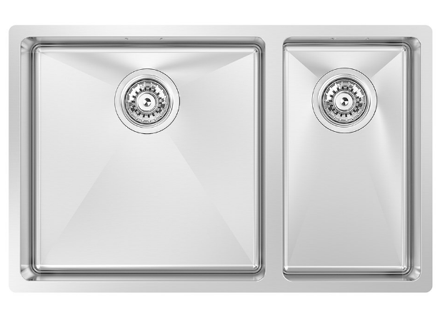BURNS & FERALL AQUIS  R15 STAINLESS DOUBLE SINK LARGE BOWL LEFT / RIGHT WITH SLOT O/F