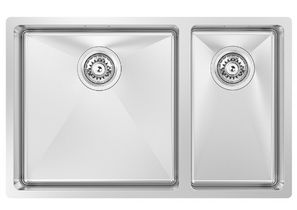 BURNS & FERALL AQUIS  R15 STAINLESS DOUBLE SINK LARGE BOWL LEFT / RIGHT WITH SLOT O/F