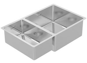BURNS & FERALL AQUIS  R15 STAINLESS DOUBLE SINK LARGE BOWL LEFT / RIGHT WITH SLOT O/F