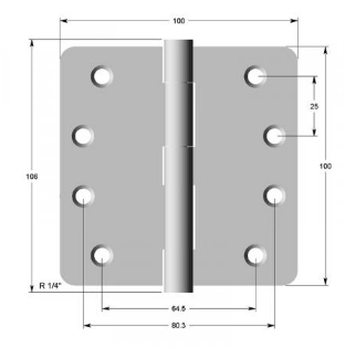 Lohala Hinge Stainless Steel 304 ,100mm x 100mm x 2.5mm ,100mm x 75mm x 2.5mm & 89mm x 60mm x 2.0mm Loose Pin 1/4" Radius Button Tipped
