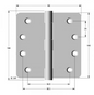 Lohala Hinge Stainless Steel 304 ,100mm x 100mm x 2.5mm ,100mm x 75mm x 2.5mm & 89mm x 60mm x 2.0mm Loose Pin 1/4" Radius Button Tipped