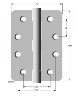 Lohala Hinge Stainless Steel 304 ,100mm x 100mm x 2.5mm ,100mm x 75mm x 2.5mm & 89mm x 60mm x 2.0mm Loose Pin 1/4" Radius Button Tipped