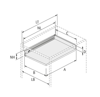 Hettich Germany MultiTech Drawer Set, System, Height 54mm- White With 2 Front Connectors / Nominal Length 400mm , 450mm & 500mm