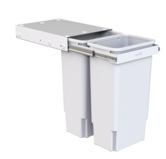 Hideaway Waste Bin,Compact Range, 2 x 35Litres Width 368 x Height 615 x Depth 518mm - Bucket Handle Pull & Door Pull, - Arctic White & Cinder, Available in 8 sizes : 1 x 15ltr,1x20ltr ,1 x 40ltr ,1 x 50ltr ,2 x 15ltr ,2 x 20ltr ,2 x 35ltr ,2 x 40ltr )