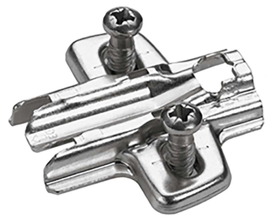 Hettich Germany Cross mounting plate with oblong hole height adjustment, nickel plated, Hole line 37 x 32 mm, with euro screws (for drilling ø 5 x 12 mm), distance 0.0 mm