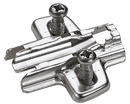 Hettich Germany Cross mounting plate with oblong hole height adjustment, nickel plated, Hole line 37 x 32 mm, with euro screws (for drilling ø 5 x 12 mm), distance 0.0 mm
