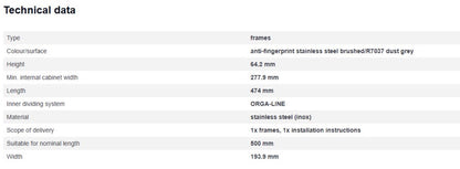 Blum ORGA-LINE  Utensil Insert  Width 195mm,Length 450-550mm ( 3 sizes),M Height 98.5mm for (Wide void)