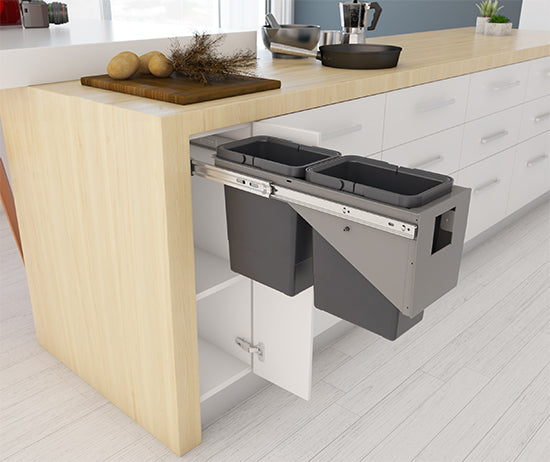 Tanova Simplex Soft Close Pull Out Kitchen Bin 200mm Cabinet - 2x6L Bins - 285mmH x 511mmD-Charcoal