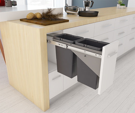 Tanova Simplex Soft Close Pull Out Kitchen Bin 200mm Cabinet - 2x8L Bins - 350mmH x 511mmD-Charcoal