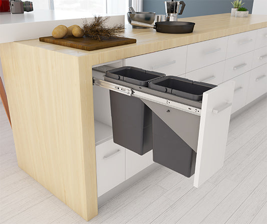Tanova Simplex Soft Close Pull Out Kitchen Bin 200mm Cabinet - 2x8L Bins - 350mmH x 511mmD-Charcoal