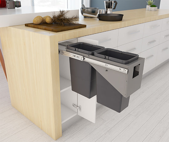Tanova Simplex Soft Close Pull Out Kitchen Bin 200mm Cabinet - 2x8L Bins - 350mmH x 511mmD-Charcoal