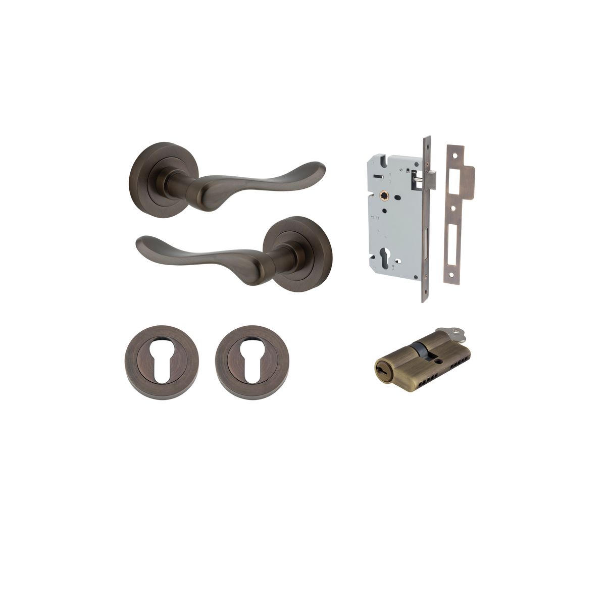 Iver Stirling Door Lever Round Rose Concealed Fix Pair, Passage Kit, Privacy Kit , Entrance Kit with High Security Lock - Signature Brass