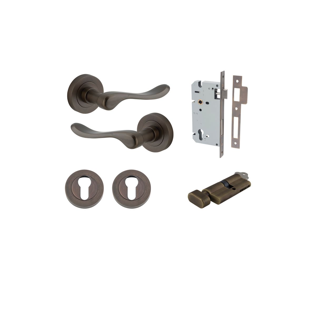 Iver Stirling Door Lever Round Rose Concealed Fix Pair, Passage Kit, Privacy Kit , Entrance Kit with High Security Lock - Signature Brass