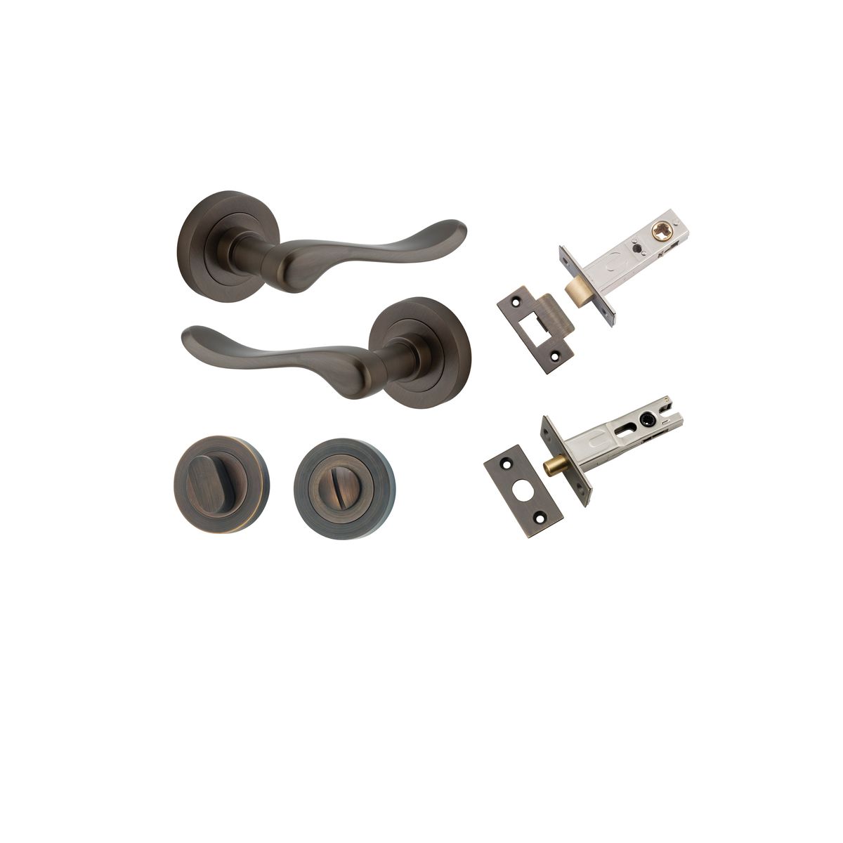Iver Stirling Door Lever Round Rose Concealed Fix Pair, Passage Kit, Privacy Kit , Entrance Kit with High Security Lock - Signature Brass
