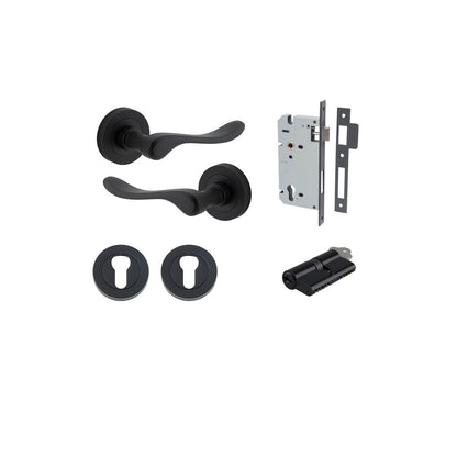 Iver Stirling Door Lever Round Rose Concealed Fix Pair, Passage Kit, Privacy Kit , Entrance Kit with High Security Lock - Matt Black