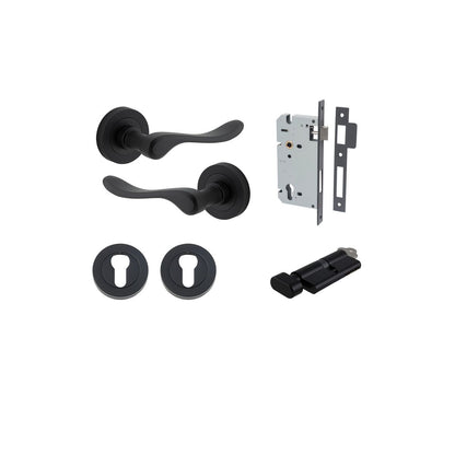 Iver Stirling Door Lever Round Rose Concealed Fix Pair, Passage Kit, Privacy Kit , Entrance Kit with High Security Lock - Matt Black