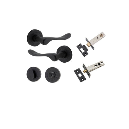 Iver Stirling Door Lever Round Rose Concealed Fix Pair, Passage Kit, Privacy Kit , Entrance Kit with High Security Lock - Matt Black