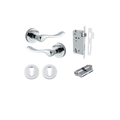 Iver Stirling Door Lever Round Rose Concealed Fix Pair, Passage Kit, Privacy Kit , Entrance Kit with High Security Lock - Polished Chrome