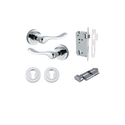Iver Stirling Door Lever Round Rose Concealed Fix Pair, Passage Kit, Privacy Kit , Entrance Kit with High Security Lock - Polished Chrome